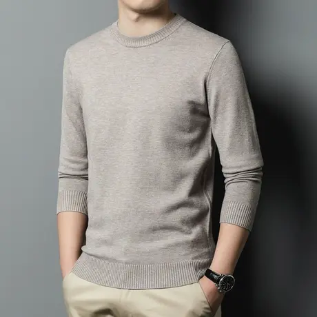 2022秋季新款纯色长袖针织衫宽松保暖舒适百搭套头毛衣男士打底衫商品大图