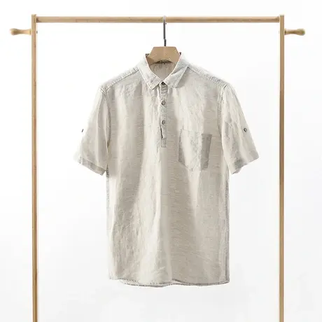 亚麻短袖衬衫男休闲宽松夏季薄款棉麻POLO衫男士大码衬衣外套潮流图片