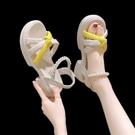 小香风粗跟凉鞋女夏季2023新款百搭配裙中跟高跟厚底罗马仙女鞋子商品大图