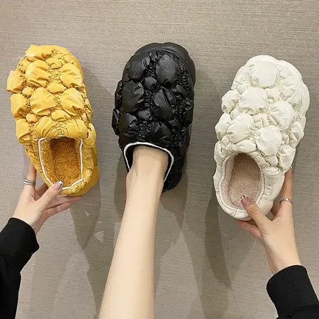 面包踩屎感棉拖鞋女士秋冬季新款可外穿室内家居厚底防滑防水棉拖商品大图