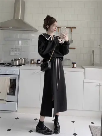 微胖妹妹大码显瘦套装女春秋小香风洋气卫衣半身裙子两件套200斤商品大图