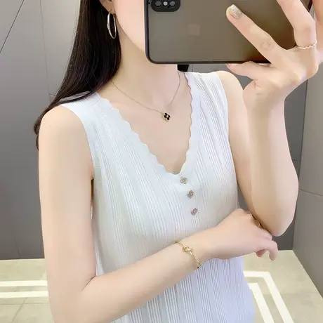 冰丝美背小吊带背心女夏外穿纽扣西装内搭甜辣风无袖修身打底上衣图片