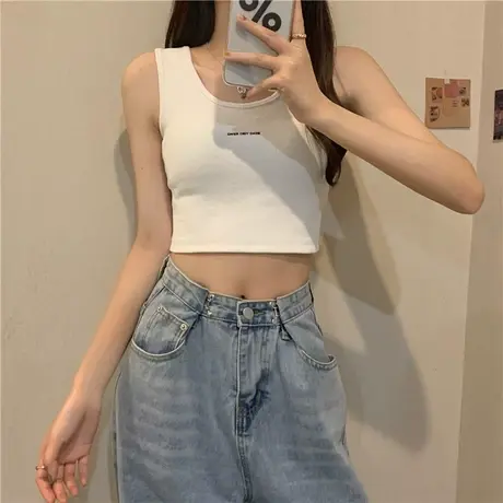 吊带设计感小众外穿甜辣无袖黑色小背心女夏内搭打底短款运动上衣图片