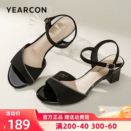 意尔康凉鞋女2023年新款夏季一字带时装高跟粗跟上班凉鞋女款简约商品大图
