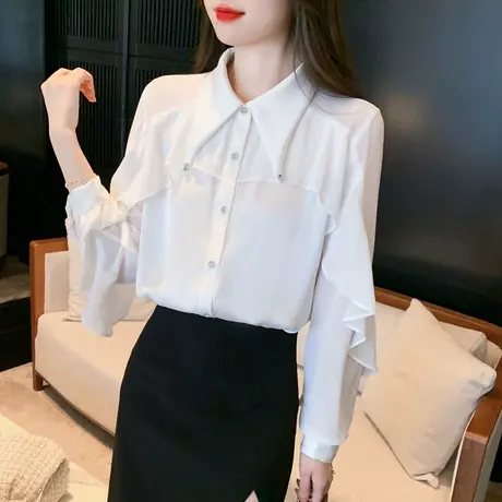 春秋装女2023年新款长袖衬衫雪纺上衣设计感小众高级感穿搭小个子商品大图