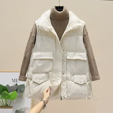 2023年秋冬韩版新款中长款羽绒棉服马甲女背心立领无袖棉外套坎肩图片