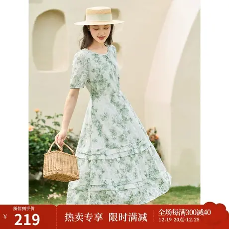 茵曼雪纺碎花圆领薄款连衣裙2023夏女装新款高级感设计小众中长裙图片