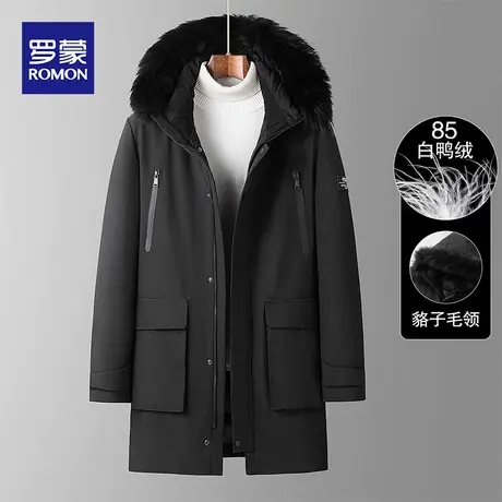 罗蒙休闲羽绒服2023秋冬新款商务保暖外套男长款连帽毛领保暖上衣图片