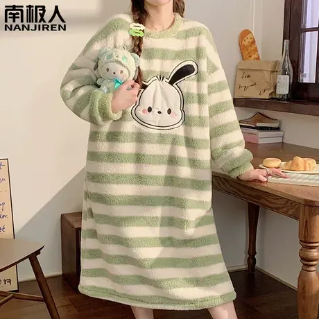 睡裙女秋冬款2023新款珊瑚绒加绒加厚长袖孕妇软糯系睡衣女款冬季商品大图