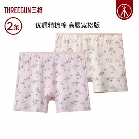 三枪纯棉内裤女高腰印花中老年宽松大码提臀收腹平角裤老人安全裤图片
