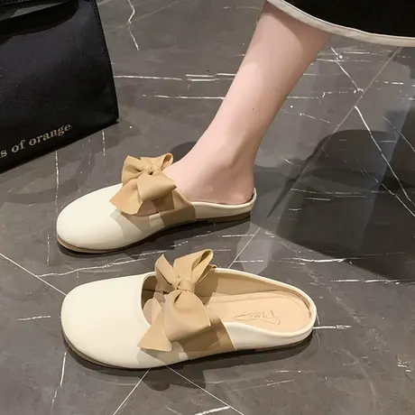 软底包头拖鞋女夏外穿2023新款法式仙女风蝴蝶结半托单鞋平底凉拖商品大图