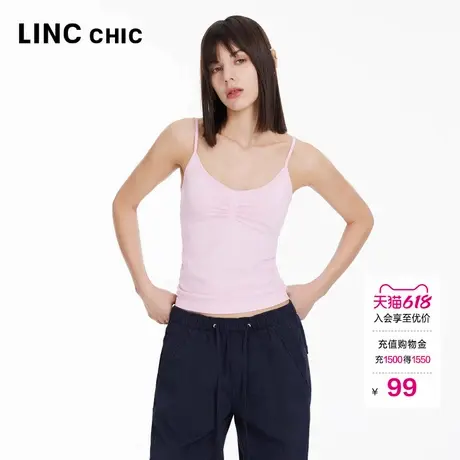 LINCCHIC金羽杰背心女夏外穿U领细带针织吊带背心女内搭上衣322Y图片