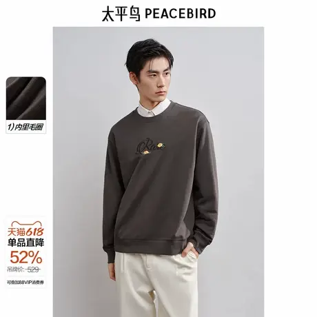 太平鸟男装 休闲卫衣2025春季新款套头卫衣重磅时尚男士圆领卫衣图片