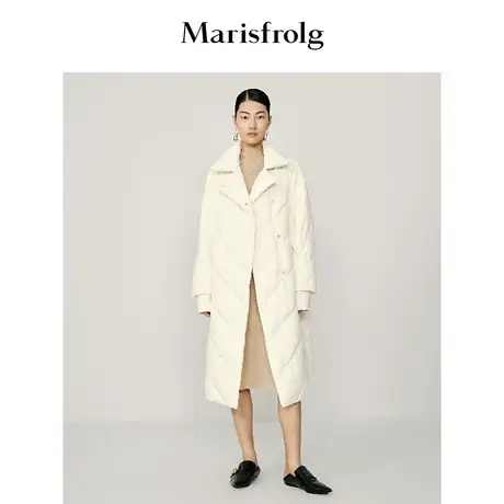 【小香外套羽绒服】玛丝菲尔冬季白色长款翻领廓型宽松风衣羽绒服商品大图