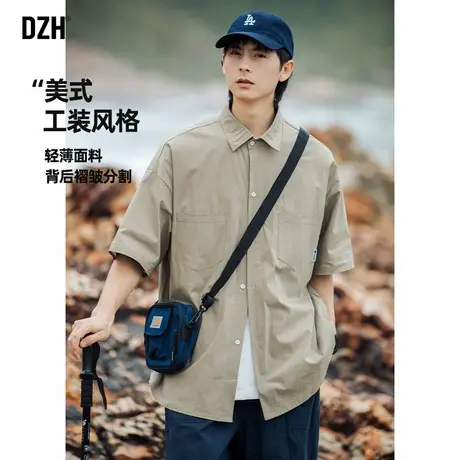 男士卡其色工装衬衫男短袖休闲宽松夏季速干衬衣2025新款开衫半袖图片