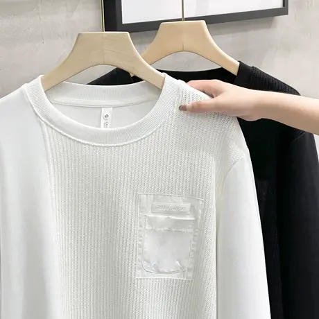 春秋季设计感针织拼接长袖套头男宽松休闲百搭卫衣外穿男士打底衫商品大图