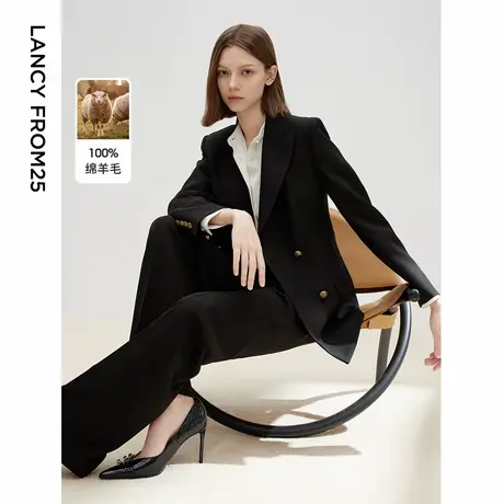 朗姿纯羊毛高级感修身黑色职业正装气质西服外套2025春新款西装女图片