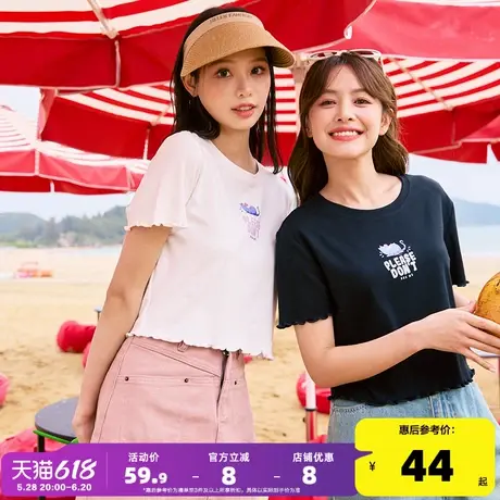 [爱宠大机密联名]唐狮短袖T恤女2024新款夏装独特别致短款上衣sz商品大图