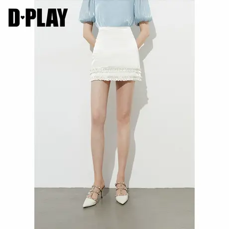 DPLAY【惠品】2025年夏季新款白色半身裙女荷叶边短款修身裙子图片