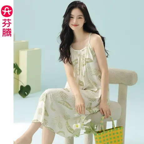 芬腾服饰吊带睡裙女夏季纯棉薄款睡衣裙大码舒适休闲连衣裙家居服商品大图