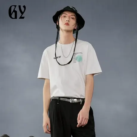 雅戈尔奥莱 GY男装夏季纯棉面料后背印花微落肩廓形男士短袖T恤图片