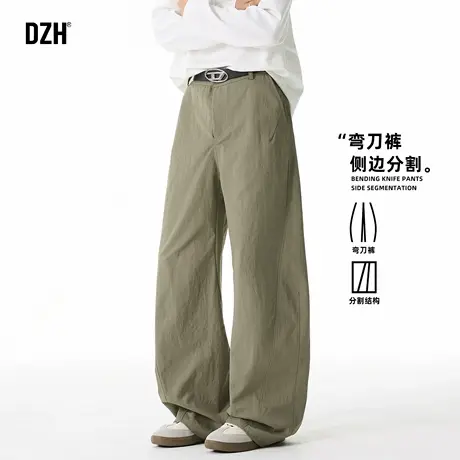 男士灰绿色美式秋季弯刀裤男款2025新款垂感阔腿裤宽松休闲裤长裤商品大图