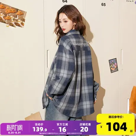 唐狮2025秋季衬衫女新款百搭流行开衫长袖格子复古时尚上衣商品大图
