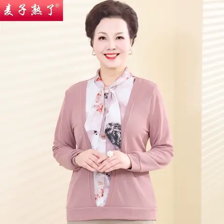 妈妈春装新款洋气长袖T恤小衫夏阔太太高贵上衣秋针织中老年女装图片