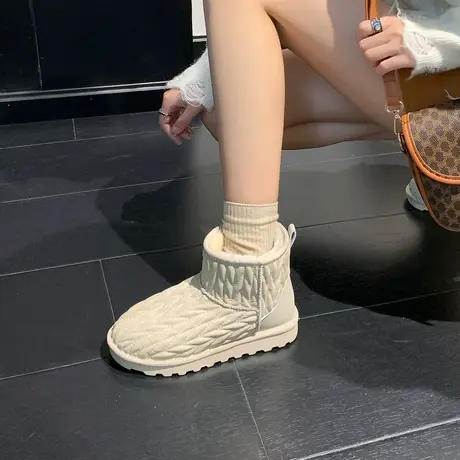 戈美其洋气厚底雪地靴女2025年春季新款加绒加厚短靴保暖面包棉鞋商品大图