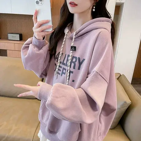 连帽卫衣女2025新款春秋季韩版宽松设计感小众薄款初中生简约外套商品大图