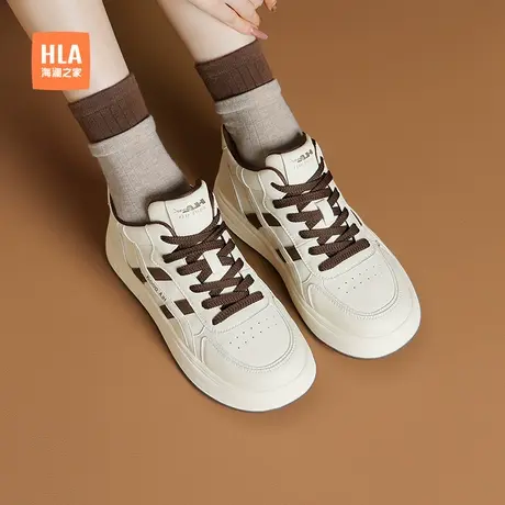 HLA/海澜之家小白鞋女2025新款厚底增高休闲运动板鞋高帮百搭女鞋商品大图