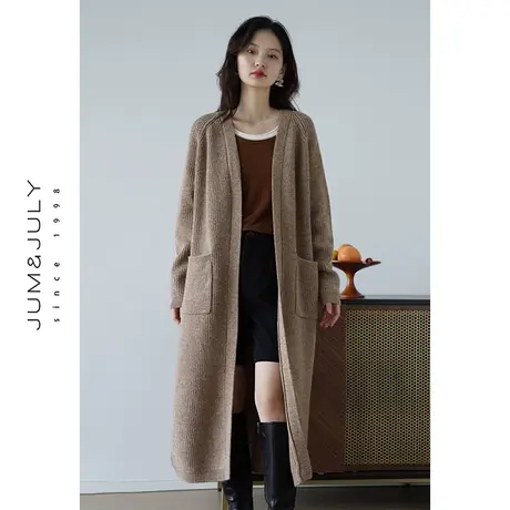 嘉茱莉2023秋季新款1OO羊毛针织开衫女长款宽松上衣外套毛衣开衫商品大图