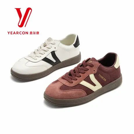 意尔康女鞋2026新款春季真皮休闲鞋女平底德训鞋百搭运动鞋子软底商品大图