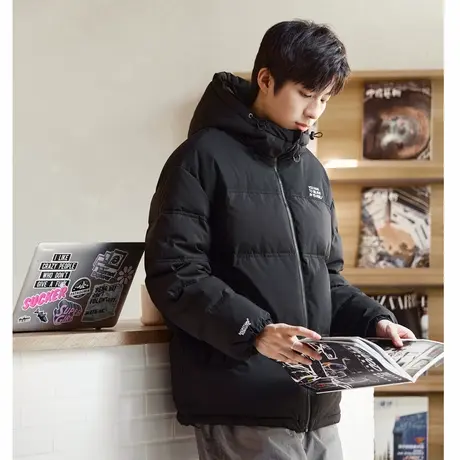 唐狮冬季新款男士羽绒服连帽撞色拼接短款面包服拉链款厚外套TD商品大图