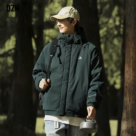 男生墨绿色连帽棉服男款冬季潮牌情侣冬装外套高级感加厚工装棉衣商品大图
