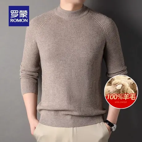 【100%纯羊毛】罗蒙男士圆领针织衫2023秋冬新款加厚保暖落肩毛衣图片