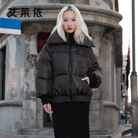 艾莱依羽绒服女冬季新款泡芙印花短款鹅绒高级感小众剪裁外套图片