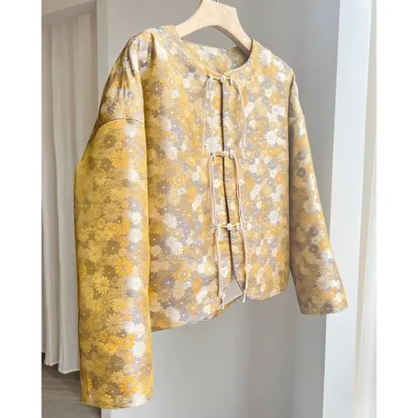 素飞新中式棉衣加棉加厚保暖上衣复古改良金雏菊织锦开衫外套5087图片