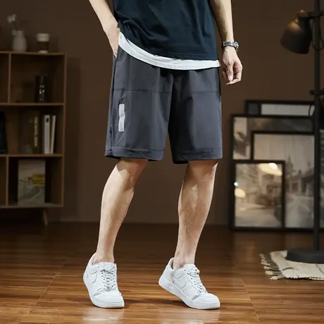 唐狮春夏休闲短裤男潮牌工装裤黑灰色显瘦五分裤宽松中裤少年感图片