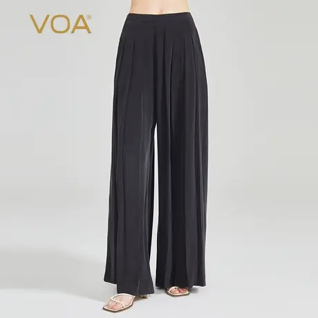 VOA30姆米重磅砂洗桑蚕丝自然腰侧口袋育克褶简单真丝长款裙裤商品大图