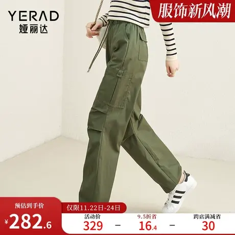 娅丽达美式工装裤女2024新款春季裤子黑色小个子女裤军绿色休闲裤图片