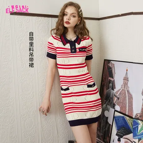 妖精的口袋针织条纹polo连衣裙女2023夏季新款修身显瘦小个子裙子图片