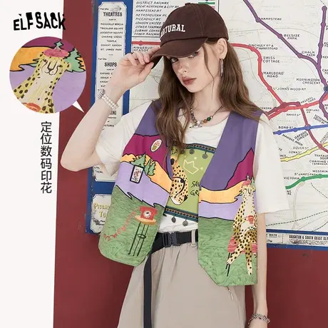 妖精的口袋满印西装马甲女2023夏季新款轻薄复古无袖百搭马夹背心图片
