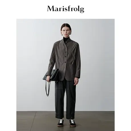 【商场同款】玛丝菲尔灰绿色修身显瘦百搭桑蚕丝外套女商品大图