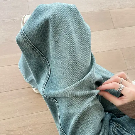 美式复古高腰牛仔裤女2024春秋新款宽松显瘦直筒百搭窄版阔腿裤子商品大图