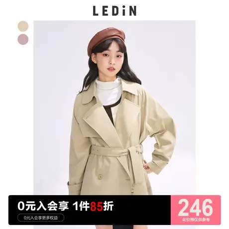 乐町中长款大外套女休闲秋季新款小个子简约双排扣风衣宽松商品大图