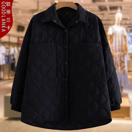 中老年妈妈冬季薄款羽绒棉服女大码宽松洋气翻领夹棉保暖棉衣外套商品大图