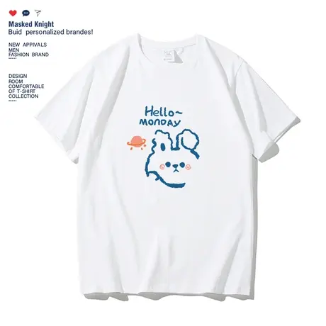 ins港风潮牌小兔子印花t恤男短袖夏季学生宽松休闲圆领半袖体恤衫商品大图