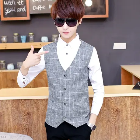 发型师潮流假两件衬衫秋季韩版帅气马甲衬衣一体加绒加厚保暖冬装商品大图