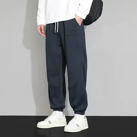 裤子男款春秋季潮牌松紧束脚运动卫裤潮流钢印压花青少年休闲长裤商品大图